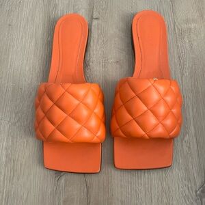 Orange Quilted Slide Sandals